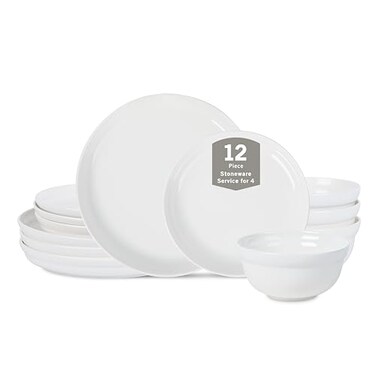 Stone Lain Virtuo 12-Piece Dinnerware Set Porcelain, White