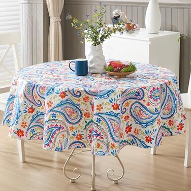 Newbridge Boho Chic Paisley Vinyl Tablecloth, 70 Inch Round