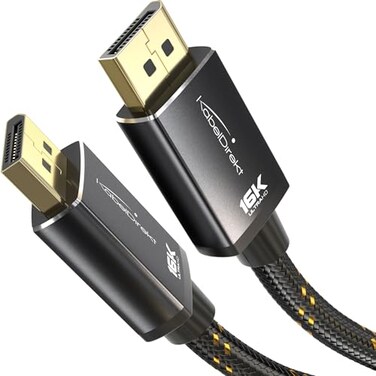 KabelDirekt – 16K DisplayPort Cable 2.1 – 10ft – DP80, Nylon