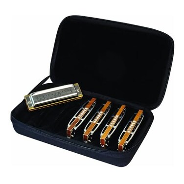 Hohner Blues Harp 5-Piece Diatonic Harmonica Bundle with Case