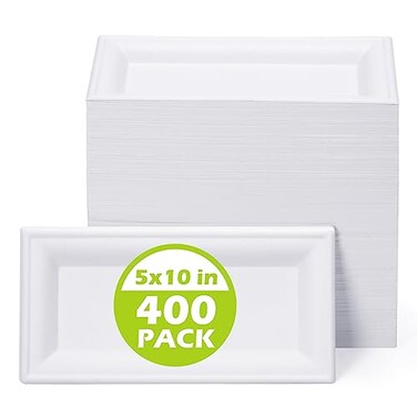 Tanlade White 400 Pcs Small Rectangle Disposable Paper Plates