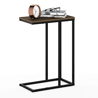 Furinno CAMNUS C-Shape Metal Frame Side Table, Columbia Walnut