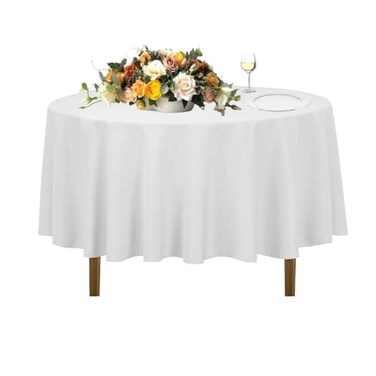 Urby 72 inches White Round Tablecloth, Medium Weight Polyester