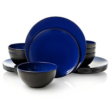 TP 18-Piece Melamine Dinnerware Sets, Service for 6, BlueBlack