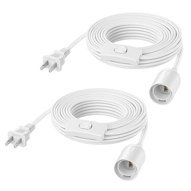 Cable Matters 2-Pack Hanging Light Cord with Switch, 15ft, White