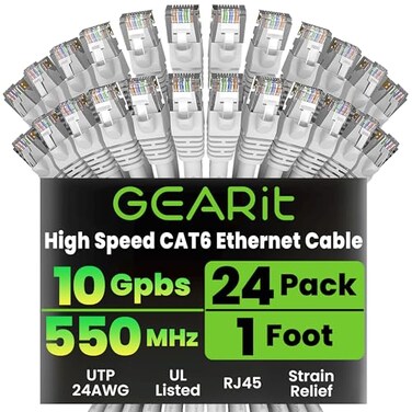 GEARit Cat6 Patch Cables Cat 6 Ethernet Cable 1 ft 24-Pack White