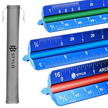 Stylo Architectural Scale Ruler, 12 Inch Aluminum, Blue Imperial