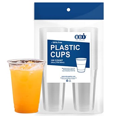 EDI [24 oz. - 100 Pack] Crystal Clear Disposable PET Plastic Cups