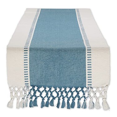DII Dobby Stripe Table Runner, 13x72 Storm BlueCream Background