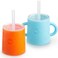 PopYum Silicone Training Cup with StrawLid 2-Pack, Blue, Orange