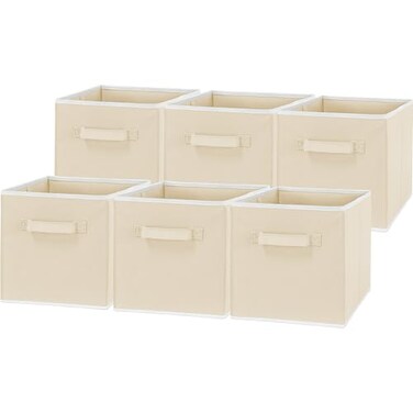 Simple Houseware 11-Inch Foldable Cube Storage Bins, Beige, 6-Pack