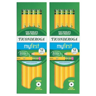 Ticonderoga My First Pencils, Unsharpened, 12 Pencils/Box, 2 Boxes