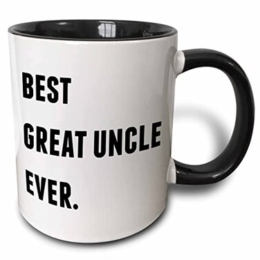 3dRose Best Great Uncle Ever, Black Letters 11oz Two-Tone Black Mug