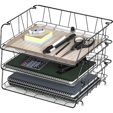 Simple Houseware Stackable Wide Entry Letter Tray, Wire Grid, Black