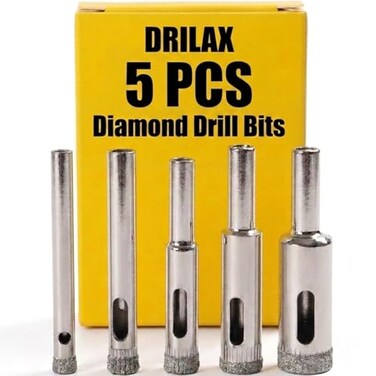 Drilax 5-Pc Diamond Drill Bit Set 3/16 to 1/2 Inch for GlassTile