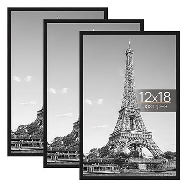 upsimples 12x18 Poster Frame, Easy Slide-In Assembly, Black, 3 Pack