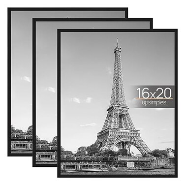 upsimples 16x20 Poster Frame, Easy Slide-In Assembly, Black, 3 Pack