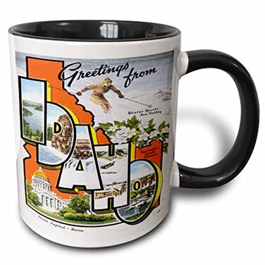 3dRose Greetings from Idaho Sun Valley Boise 11oz Two-Tone Black Mug