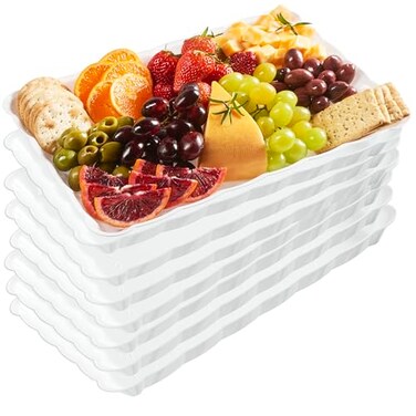 PLASTICPRO White Plastic Serving Trays - Serving Platters Rectangle 9X13 8 pack