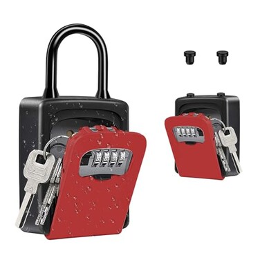 ZHEGE Key Lock Box for Outside, Lock Box with Combination Lock (Red