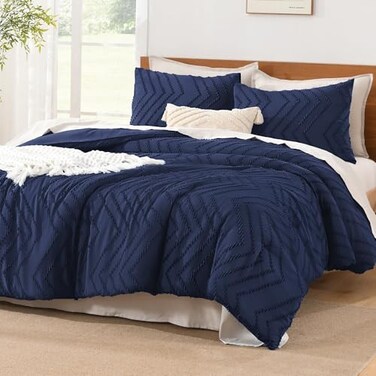 Litanika Navy Blue Full Comforter Set, 3 Pcs Boho Tufted Bedding Set