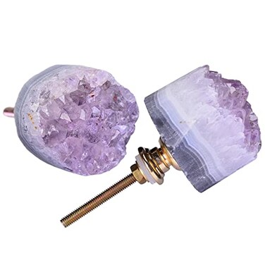 JIC Gem 2Pcs Natural Raw Amethyst Drawer Knobs Crystal Cabinet Pulls