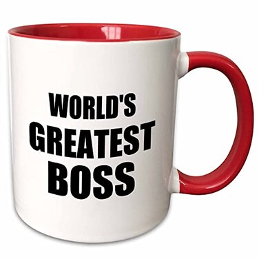 3dRose Worlds Greatest Boss. Black Text. Modern 11oz Two-Tone Red Mug
