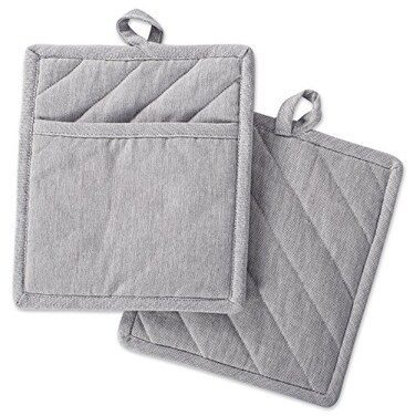 DII 100% Cotton Solid Chambray Kitchen Set, Potholders, Gray, 2 Piece