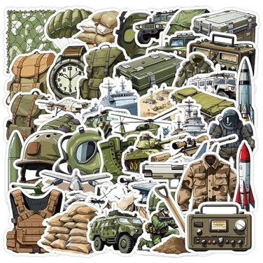 FUNWING Military Equipment Stickers50Pcs Army Theme Waterproof Vinyl Decals