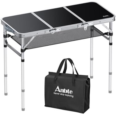 Anbte 3ft Folding Camping Table, 3 Adjustable Height Max 27.5", Black