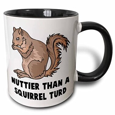 3dRose Funny Nuttier Than Squirrel Turd Animal 11oz Two-Tone Black Mug
