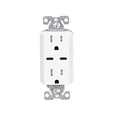 Eaton USB-C Charger with TR Duplex Receptacle Without Wallplate, White