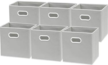 Simple Houseware 11-Inch Foldable Cube Storage Bins with Handles, Gray