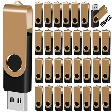EASTBULL 128MB 100-Pack USB Flash Drives Bulk USB 2.0 Thumb Drive,Gold