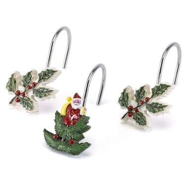 Spode - Christmas Shower Curtain Hooks, 12 Pack, Durable, Easy Hanging