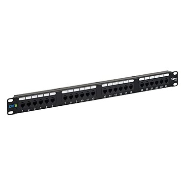 ICC CAT6 RJ45 Patch Panel, 24-Port 1U 19-Inch Rackmount, Black, 1-Pack