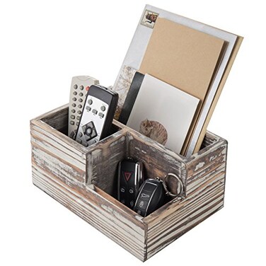 MyGift Rustic Torched Wood Desktop Organizer Tray, 3 Compartment Caddy