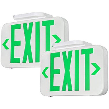 TORCHSTAR 2-Pack Green Letter LED Exit Sign with Battery Backup, White