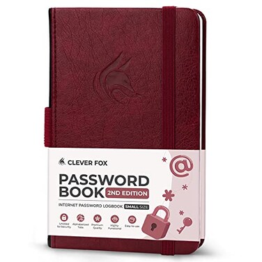 Clever Fox Password Book 2.0, Username Keeper Notebook, Small Wine Red