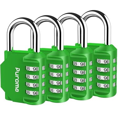 Puroma 4 Pack Combination Lock Locker 4 Digits Combo Padlock Gym Green