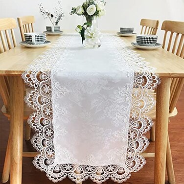 BrekSdat Lace Tablecloth Rectangle Fabric Washable Off White 16x70inch