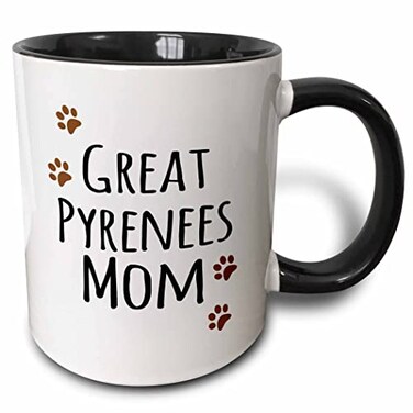 3dRose Great Pyrenees Dog Mom - Brown Muddy Paw 11oz Two-Tone Black Mug