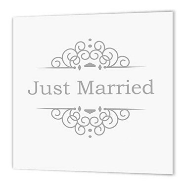 3dRose Just Married Silver 8x8 Iron on Heat Transfer for White Material