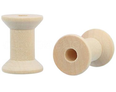 CleverDelights 1 1/8" x 7/8" Wood Spools - 50 Pack - Empty Craft Spools