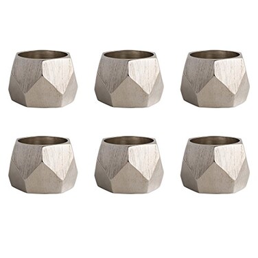 DII Decorative Geometric Napkin Ring Set, Triangle Band Silver, 6 Count