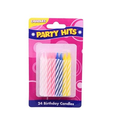 Oasis Supply Candy Stripe Wax Birthday Candles 2.5 inch 24 Count, Multi