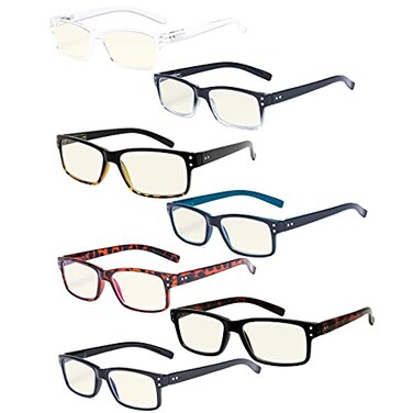 Eyekepper Blue Light Reading Glasses Men Women 0.75, Rectangular 7 Pack