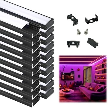 Muzata 20Pack 3.3FT Black LED Strip Channel with Milky Diffuser U1SW BW