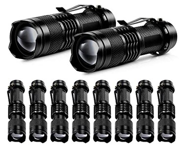 Mudder 10 Pack Mini LED Flashlights bulk 3 Mode Adjustable, Black, White Light