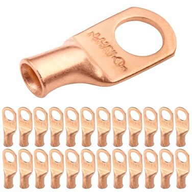 SELTERM 25pcs 6 AWG 3/8" Stud Heavy Duty Bare Copper Battery Cable Lugs